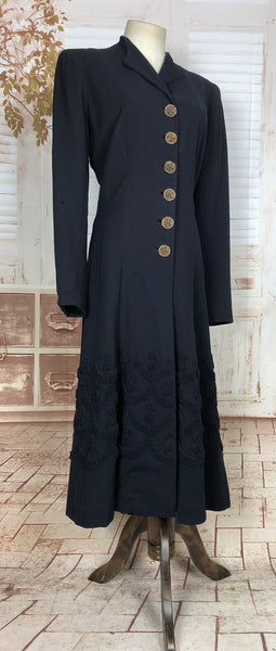 Exceptional Late 1930s / Early 1940s Navy Blue Soutache Coat With Gorgeous Buttons