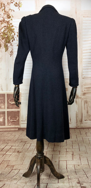 Super Rare Late 1930s / Early 1940s Wartime Vintage Navy Puff Sleeve Coat By Hattie Carnegie