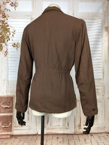 Rare Original 1940s 40s Vintage Brown Gabardine Belted Ski Jacket Coat