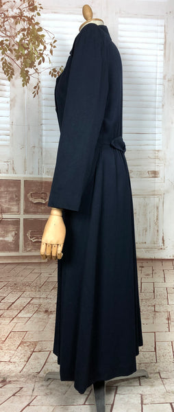 Amazing Original 1940s Vintage Navy Blue Gabardine Belt Back Princess Coat