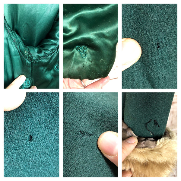 Wonderful Original 1940s Vintage Forest Green Coat With Fur Trim And Cuffs