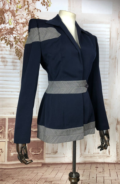 Rare Original 1950s 50s Vintage Navy Blue Lilli Ann Blazer With Wrap Around Arrow Detailing