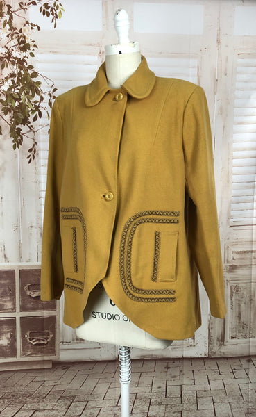 Original 1940s 40s Vintage Gold Mustard Wool Coat with Soutache Decoration And CC41 Utility Label