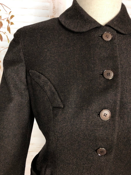 Beautiful Original Late 1940s Vintage Dark Chocolate American Wool Suit