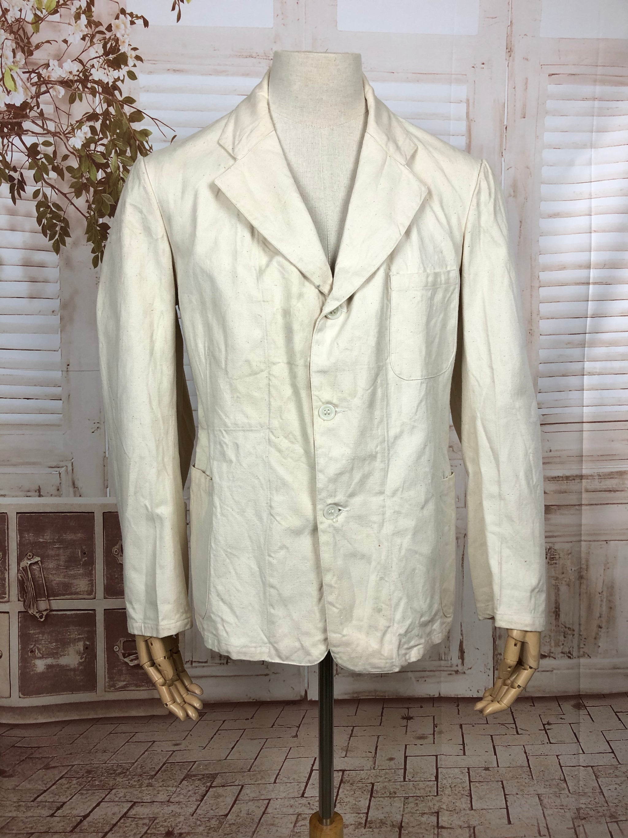 1930s〜40s vintage cotton jacket Original Late 1930s 30s Early 1940s 40s Vintage Cream Cotton