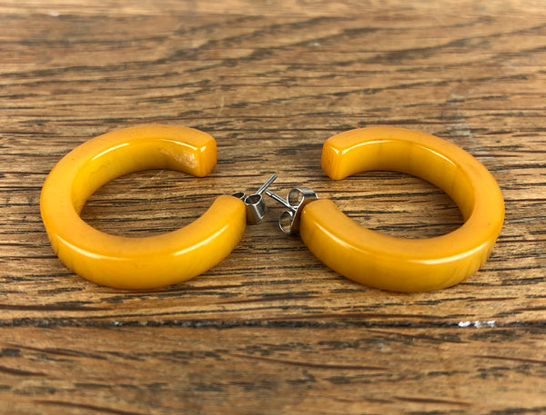 Egg Yolk Yellow Bakelite Hoop Pierced Earrings