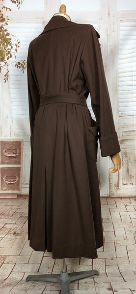 Wonderful Original 1940s Vintage Chocolate Brown Belted Wool Gabardine Princess Coat