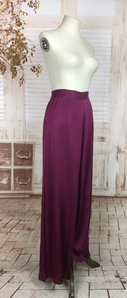 Original 1930s 30s Vintage Magenta Satin Cocktail Pyjama Trousers