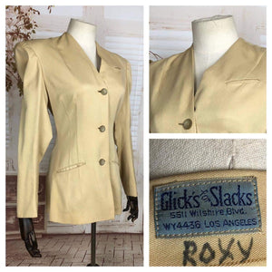 Original 1940s 40s Vintage Buttercream Collarless Blazer By Glick’s for Slacks