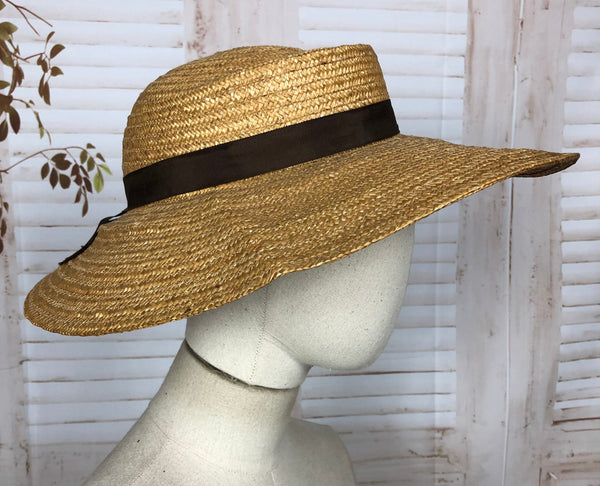Fabulous Original 1940s 40s Vintage Large Natural Straw Sun Hat