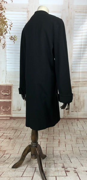 Original 1930s 30s Vintage Black Wool Coat With Blue Beaded Trim