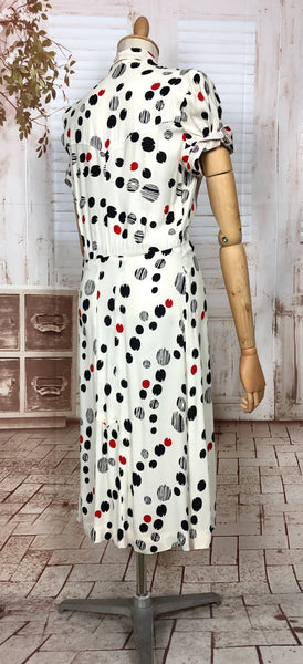 Fabulous Original 1940s Red Black And White Spotted Dress