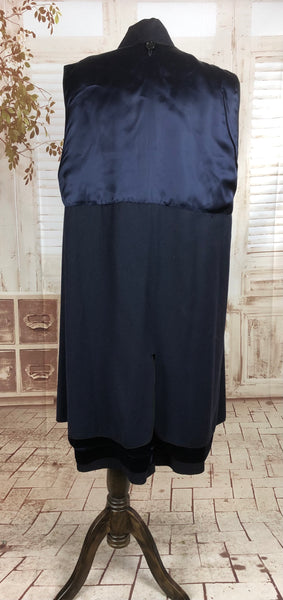 Original 1940s 40s Vintage Navy Blue Gabardine Belted Rain Mac Coat