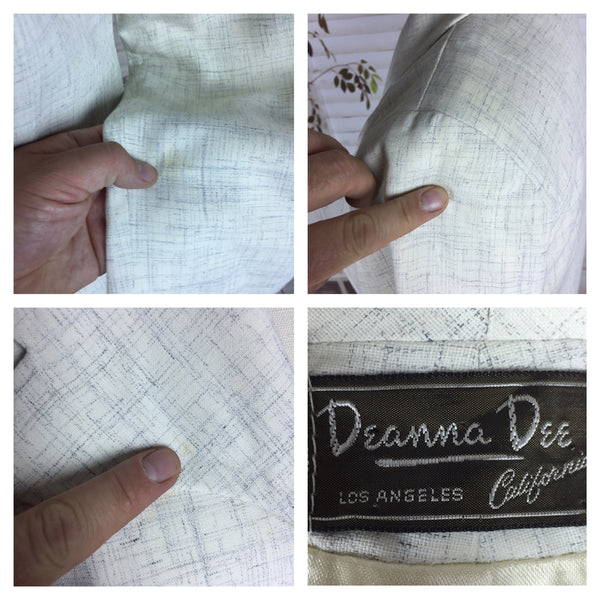 Original 1940s White Gabardine With Blue Criss Cross Pattern Vintage Skirt Suit By Deanna Dee