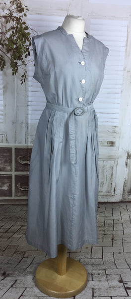 Original 1940s Vintage Volup Blue And White Stripe Cotton Summer Dress With Matching Belt
