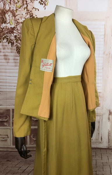 Incredible Original 1940s 40s Vintage Mustard Yellow Skirt Suit By Gilbert Original