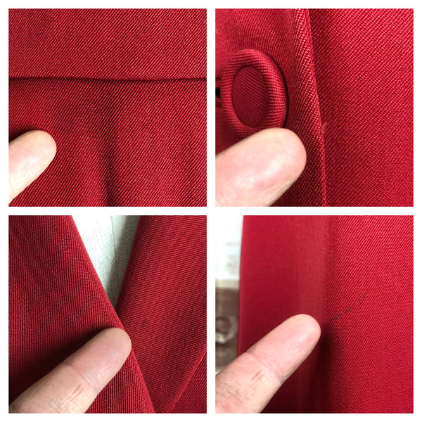 Incredible Original 1940s 40s Vintage Red Gabardine Fit And Flare Princess Coat