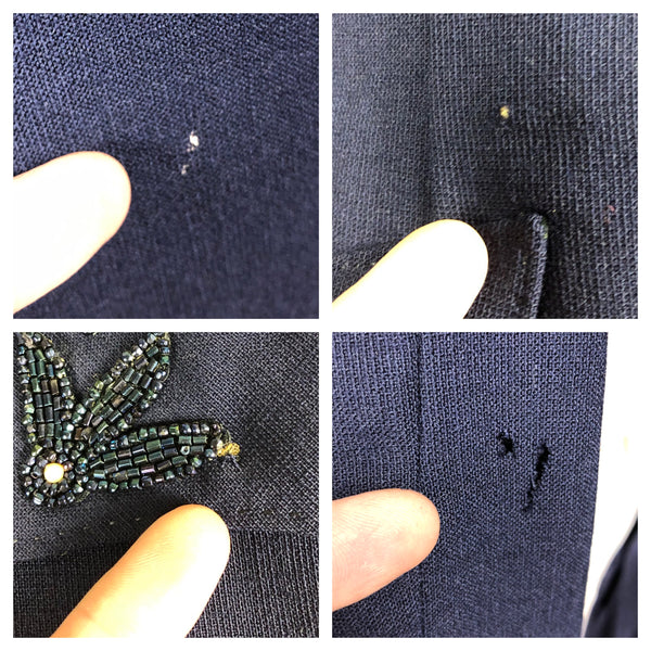 LAYAWAY PAYMENT 3 OF 3 - RESERVED FOR LILIAN - Stunning Original 1940s 40s Navy Blue Miron Wool Suit With Beaded Collar
