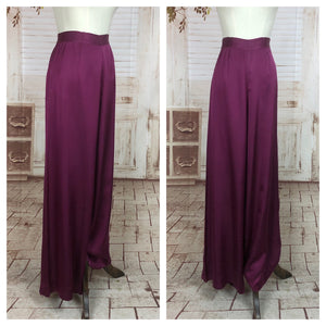 Original 1930s 30s Vintage Magenta Satin Cocktail Pyjama Trousers