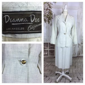 Original 1940s White Gabardine With Blue Criss Cross Pattern Vintage Skirt Suit By Deanna Dee