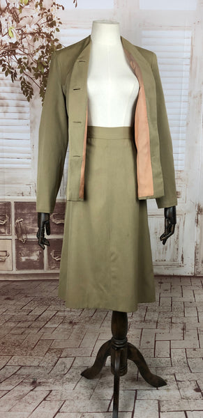 Original 1940s 40s Vintage Sand Dijon Mustard Coloured Gab Gabardine Skirt Suit