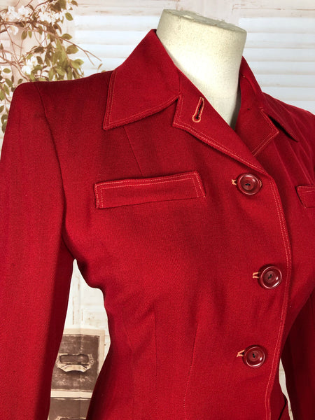 Stunning Original 1940s 40s Vintage Red Blazer With Pocket Details