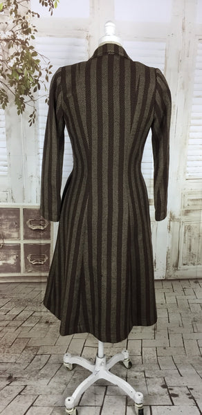 Original 1940s 40s Vintage Brown Striped Wool Coat With Zipper Front