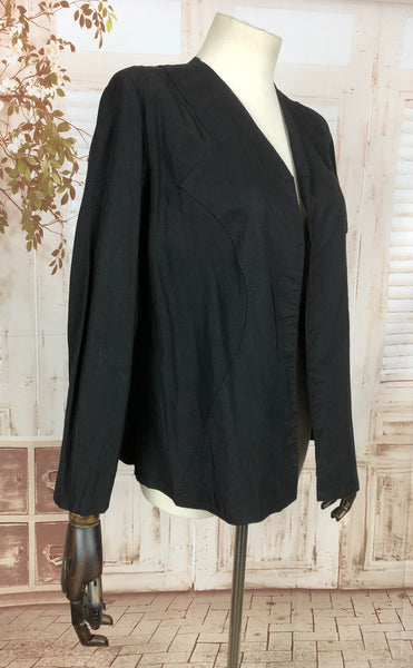 Original 1930s 30s Vintage Black Open Front Jacket With Geometric Detailing