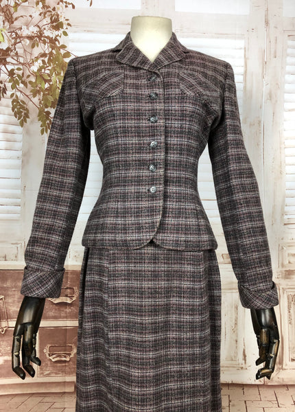 Original 1940s 40s Vintage Brown And Lilac Plaid Skirt Suit By Stewart’s