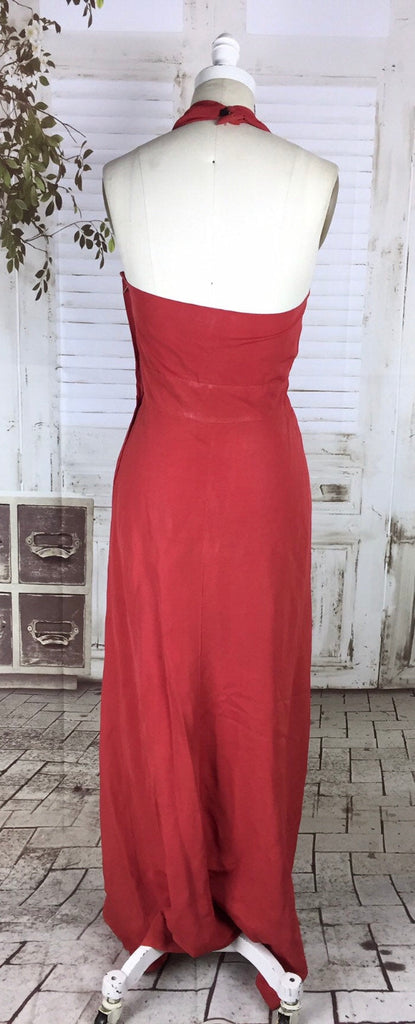 Original 1940s 40s Vintage Red Halter Neck Evening Dress With Draping Black Sheep Antiques Original 1940s 40s Vintage Red Halter Neck Evening Dress With Draping Black Sheep Antiques