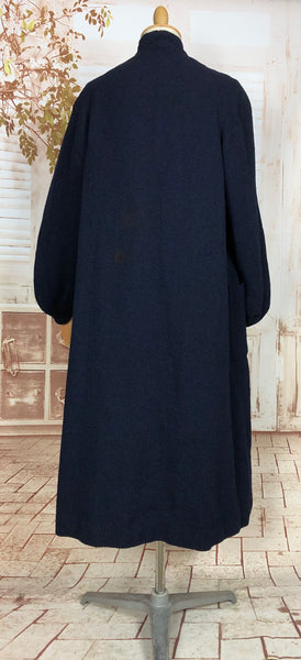 Stunning Original 1930s Vintage Navy Blue Asymmetric Boucle Coat With Bishop Sleeves