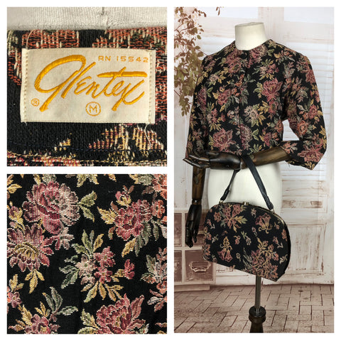 Original Late 1950s 50s / Early 1960s 60s Tapestry Jacket Blazer And Matching Handbag