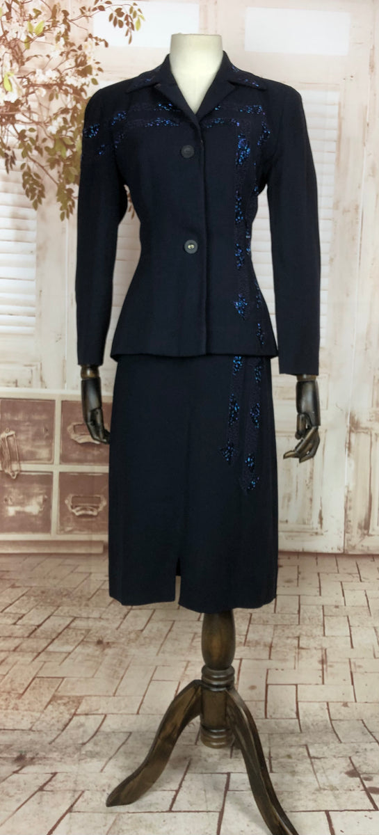 Incredible Beaded Soutache 1940s 40s Navy Blue Vintage Arrow Suit ...