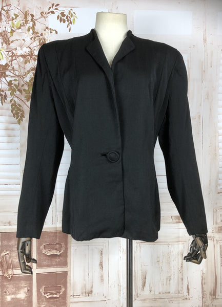 Original Vintage 1940s 40s Volup Black Gabardine Blazer By Printzess