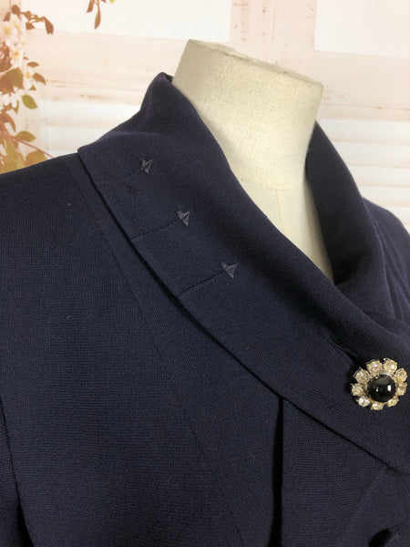 Original 1950s 50s Vintage Navy Blue Suit With Arrow Details and Amazing Collar By Buddy Bates