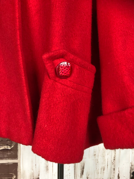 Gorgeous Original Vintage Late 1940s Early 1950s Red Wool Swing Jacket By Betty Rose