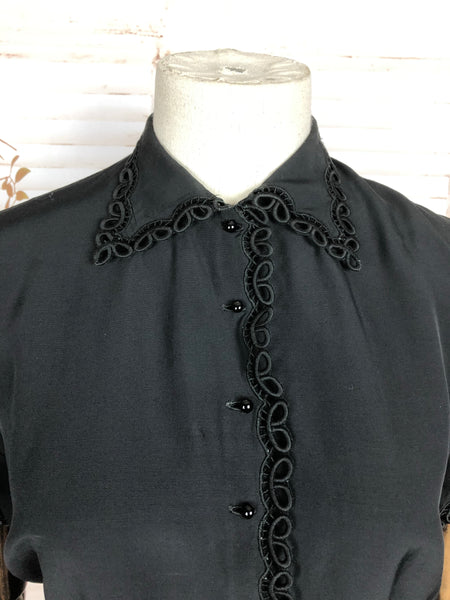 Original 1950s 50s Vintage Black Rayon Blouse