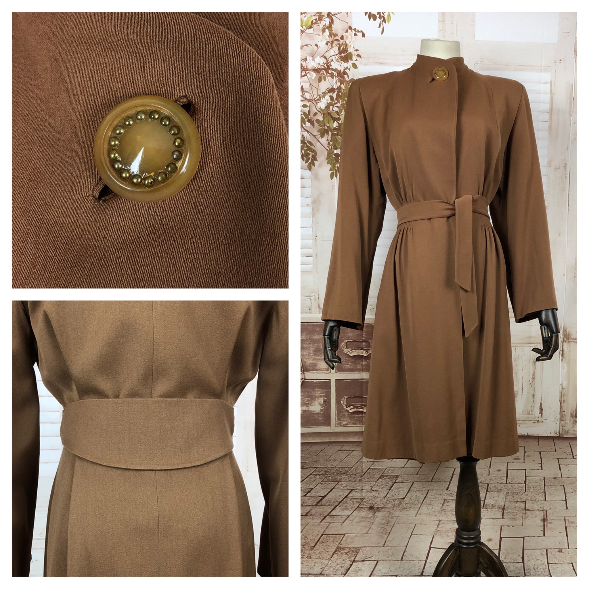 RESERVED FOR SENDI - Fabulous Original Vintage 1940s 40s Milk Chocolate Belted Princess Coat