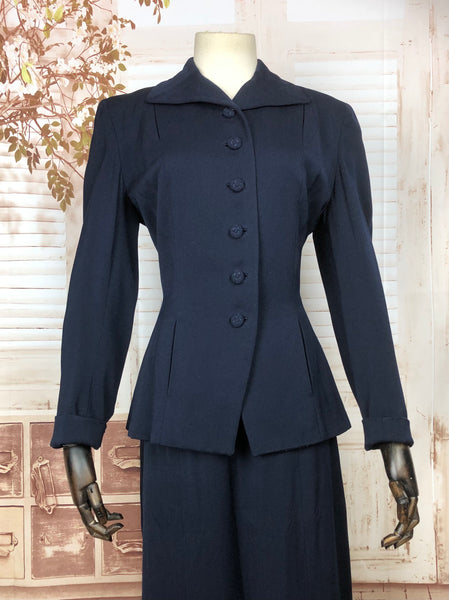 Beautiful Original 1940s 40s Vintage Navy Blue Suit By Vernon