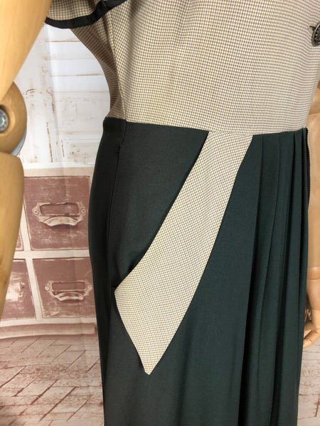 Fabulous Original 1940s Green And Purple Micro Check Colour Block Dress