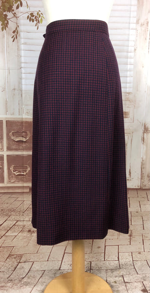 LAYAWAY PAYMENT 1 OF 2 - RESERVED FOR KELLY - Original 1940s 40s Vintage Navy And Red Micro Check Skirt Suit