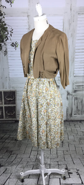 Original 1940s Vintage Letter Novelty Print Dress and Jacket With Matching Novelty Print Buttons Volup