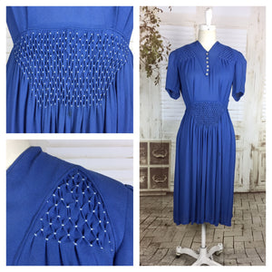 LAYAWAY PAYMENT 2 OF 2 - RESERVED FOR LAURA - PLEASE DO NOT PURCHASE - Original 1930s 30s Sky Blue Periwinkle Crepe Dress With Puff Sleeves And Smocking Panels