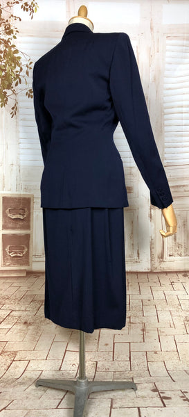 Classic Original 1940s Vintage Navy Blue Gabardine Suit By Bonds