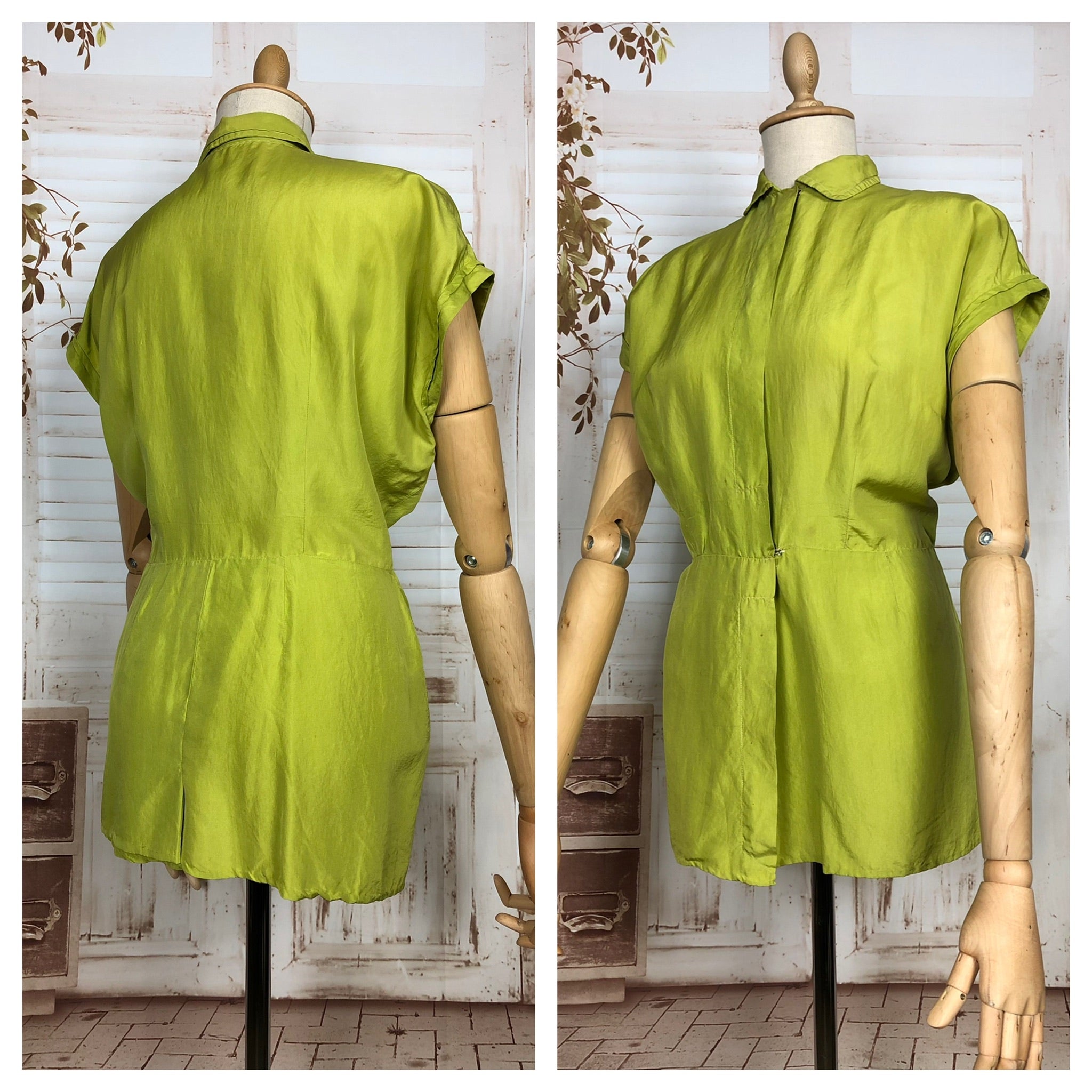 LAYAWAY PAYMENT 2 OF 2 - RESERVED FOR AMBIKA - Beautiful Original 1940s Volup Vintage Chartreuse Green Long Silk Blouse