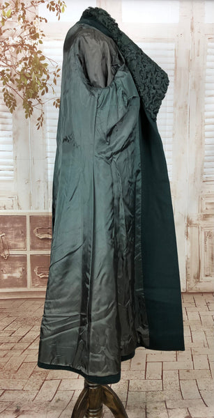 LAYAWAY PAYMENT 4 OF 4 - RESERVED FOR SARA - Original Late 1950s 50s Vintage Deep Forest Green Belted Wool Princess Coat With Faux Astrakhan Collar