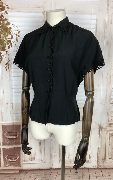 Original 1950s 50s Vintage Black Rayon Blouse