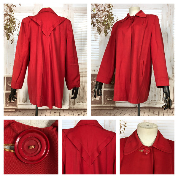 Fabulous Original 1940s 40s Vintage Red Gabardine Swing Coat