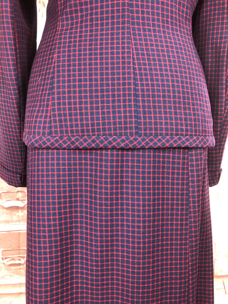 LAYAWAY PAYMENT 1 OF 2 - RESERVED FOR KELLY - Original 1940s 40s Vintage Navy And Red Micro Check Skirt Suit