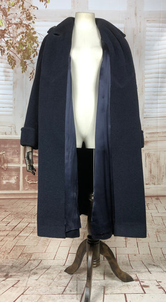 Navy Blue Original Late 1940s 40s Vintage Coat With Beaded V Collar By Rothmoor